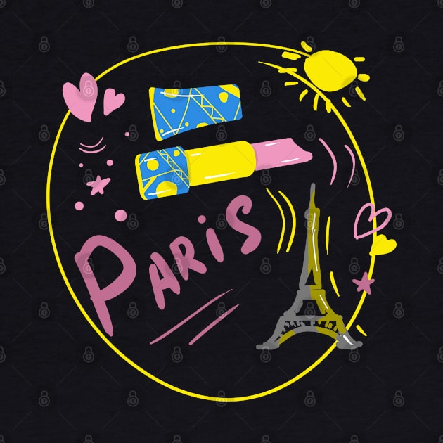 Colored drawing with a pink heart. Stylish print on the theme of Paris. by Art KateDav